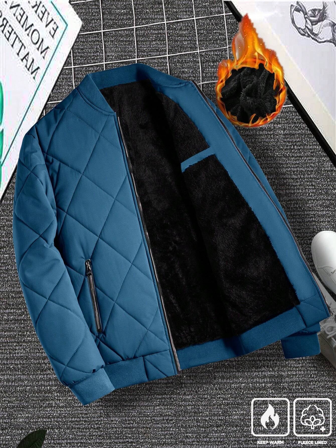 Manfinity Homme Loose Fit Men'S Solid Color Fleece Lined Bomber Jacket