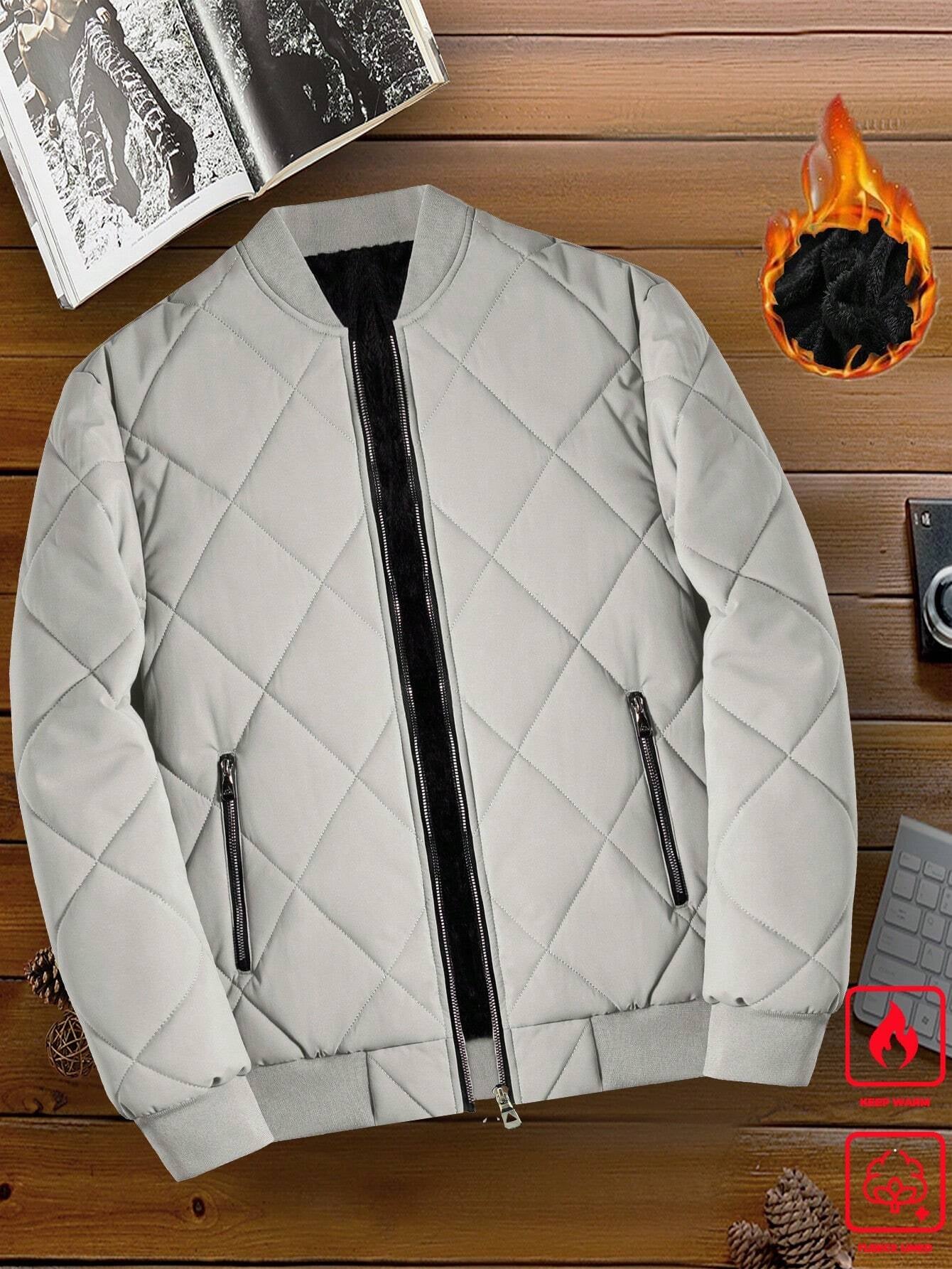Manfinity Homme Loose Fit Men'S Solid Color Fleece Lined Bomber Jacket