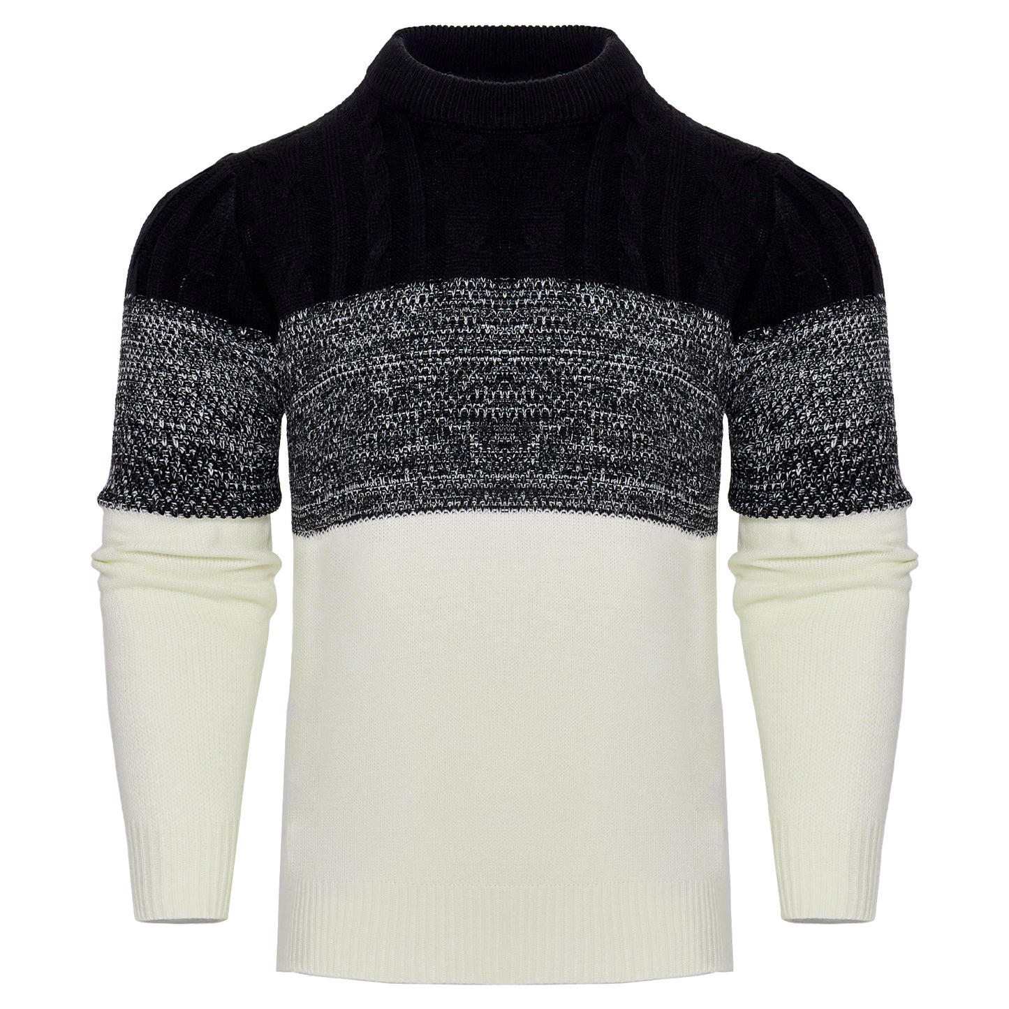 Men'S Casual Color Block Long Sleeve Cable Knit Pullover Sweater