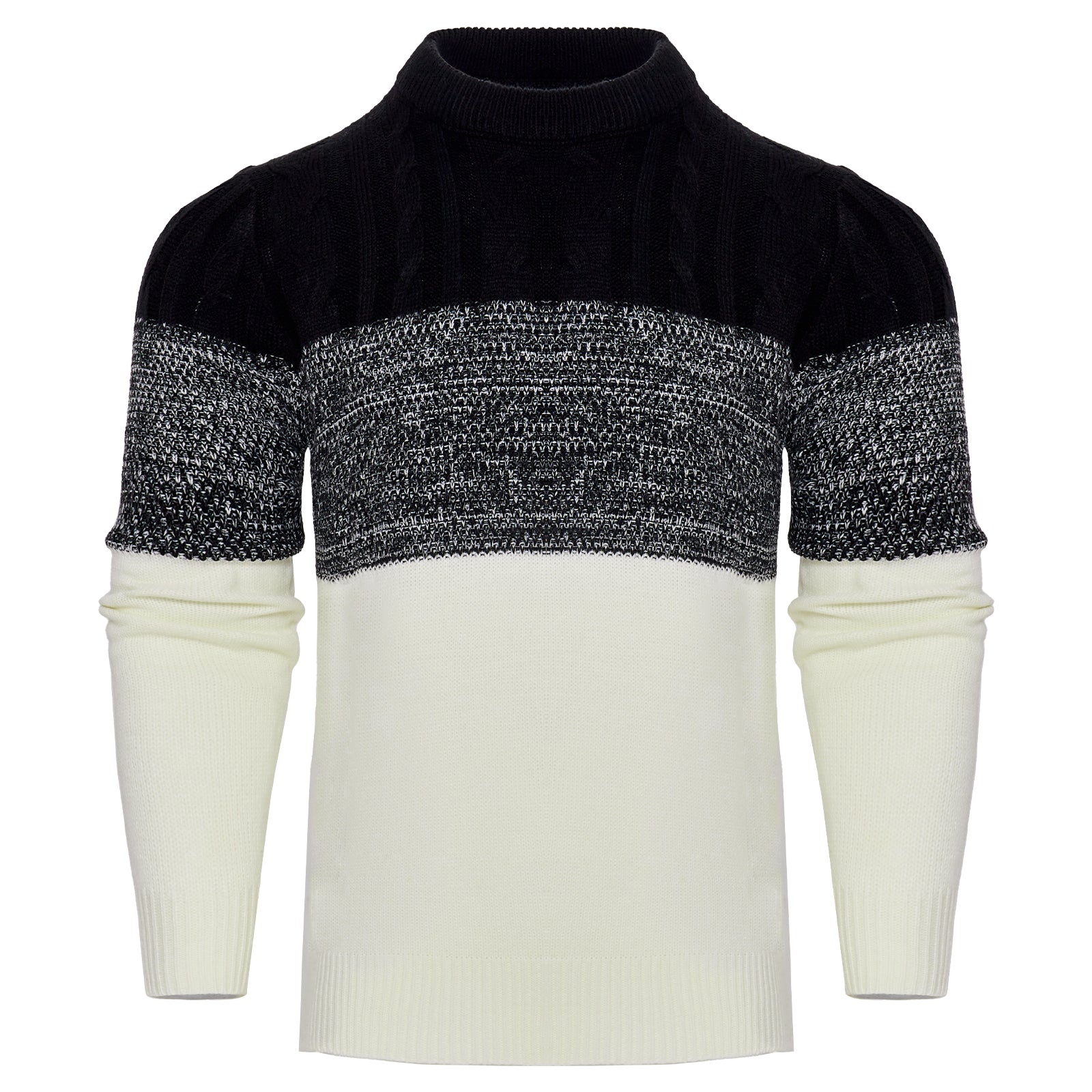 Men'S Casual Color Block Long Sleeve Cable Knit Pullover Sweater
