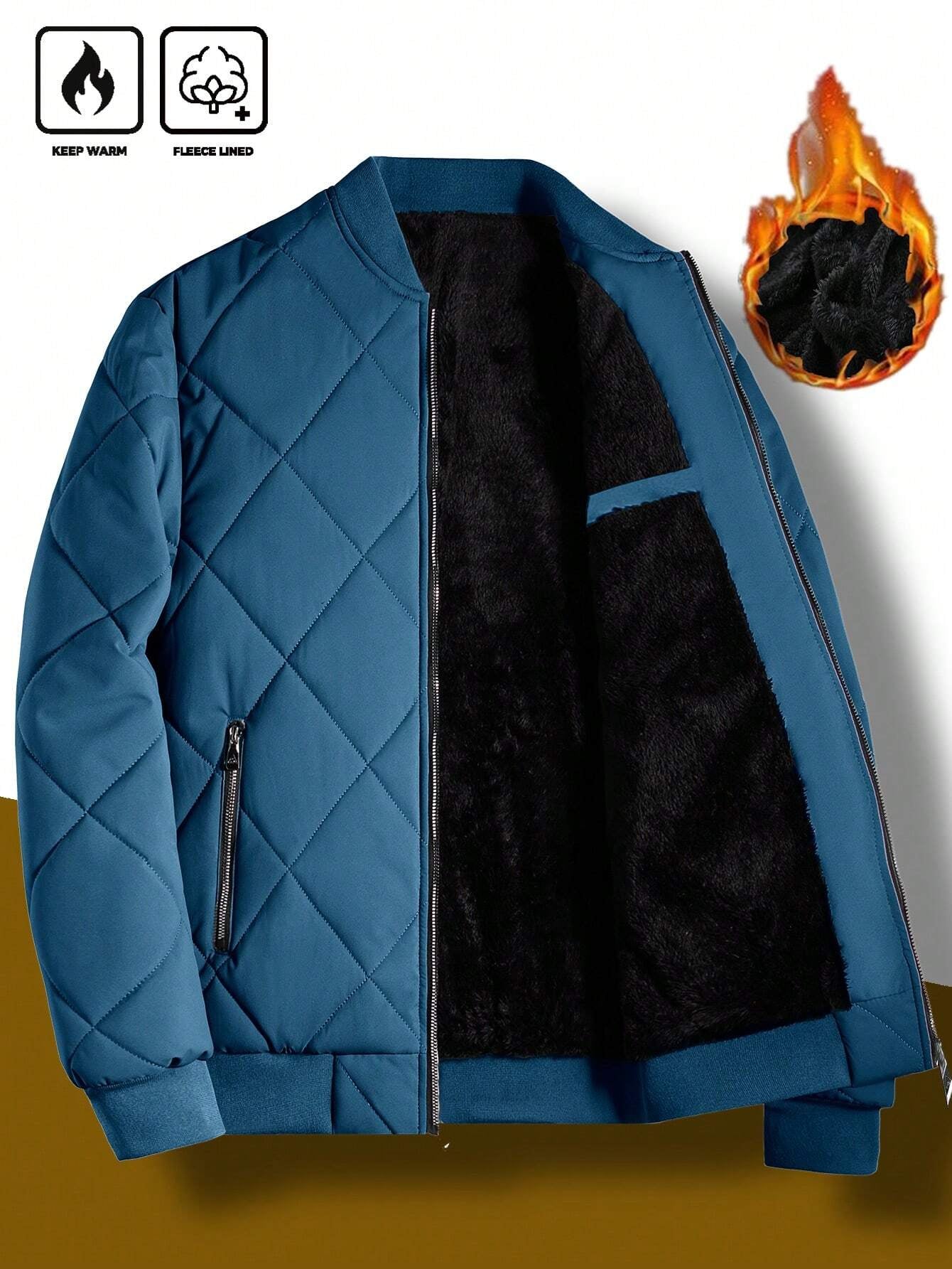 Manfinity Homme Loose Fit Men'S Solid Color Fleece Lined Bomber Jacket