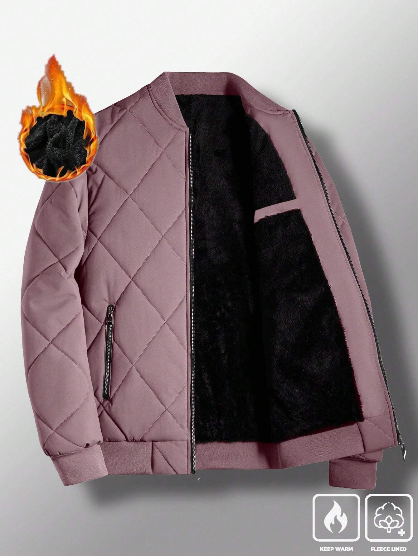 Manfinity Homme Loose Fit Men'S Solid Color Fleece Lined Bomber Jacket
