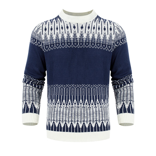 Men'S Crewneck Pullover Sweater Unisex Fair Isle Long Sleeve Knitted Sweater