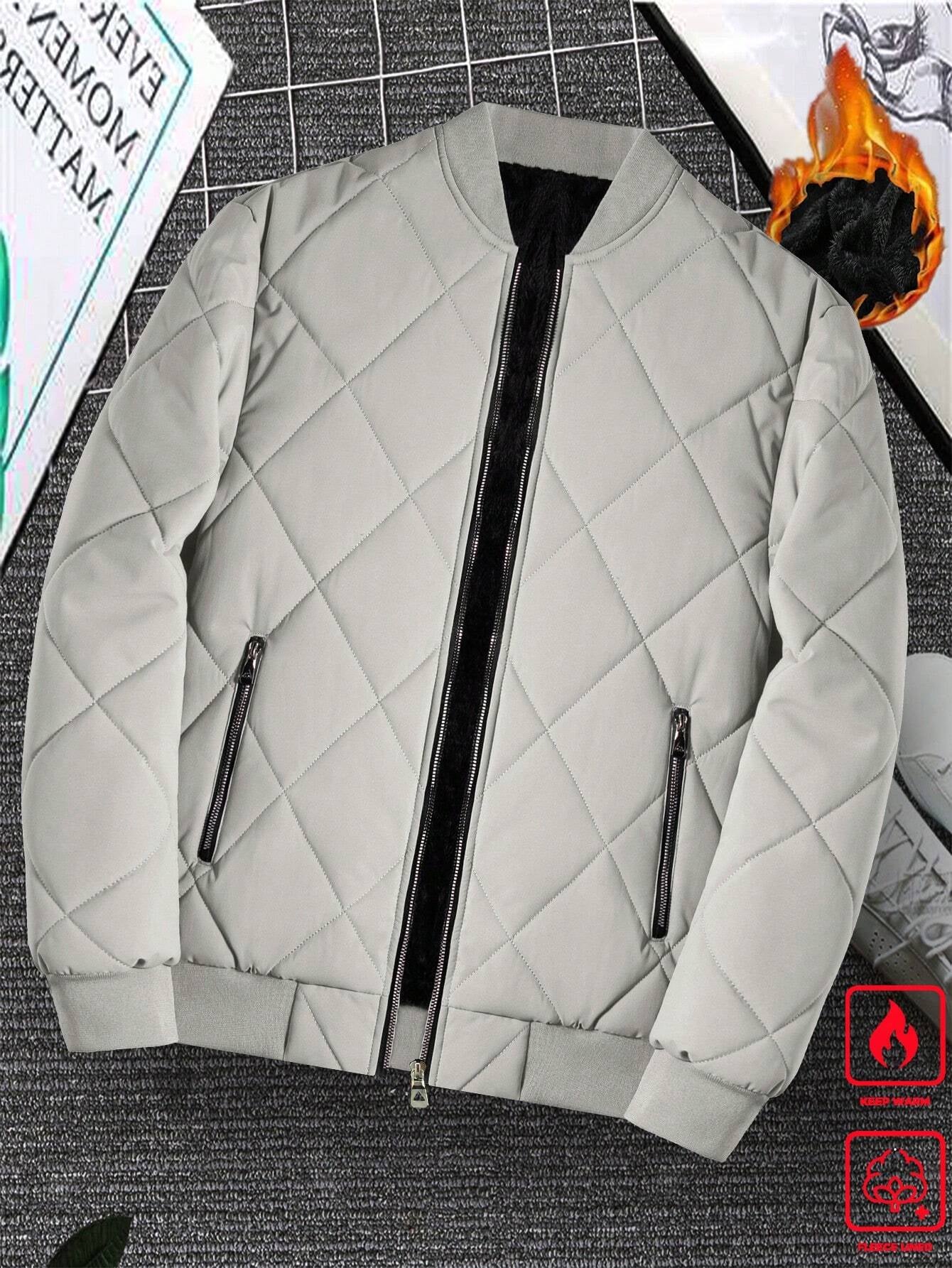 Manfinity Homme Loose Fit Men'S Solid Color Fleece Lined Bomber Jacket