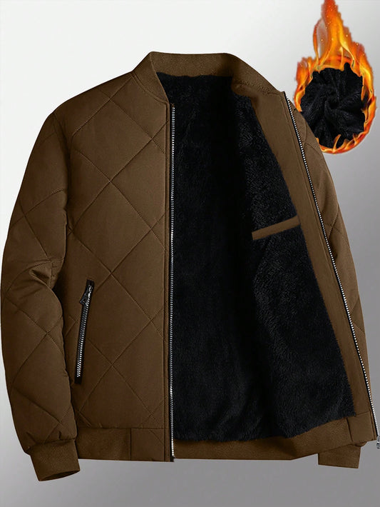 Manfinity Homme Loose Fit Men'S Solid Color Fleece Lined Bomber Jacket