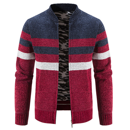 New Men'S Casual Color Matching Sweater Coat Is Fashionable