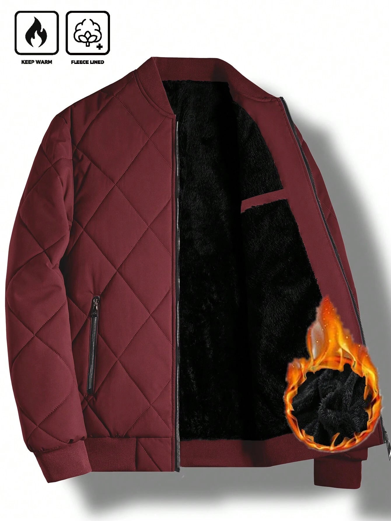 Manfinity Homme Loose Fit Men'S Solid Color Fleece Lined Bomber Jacket