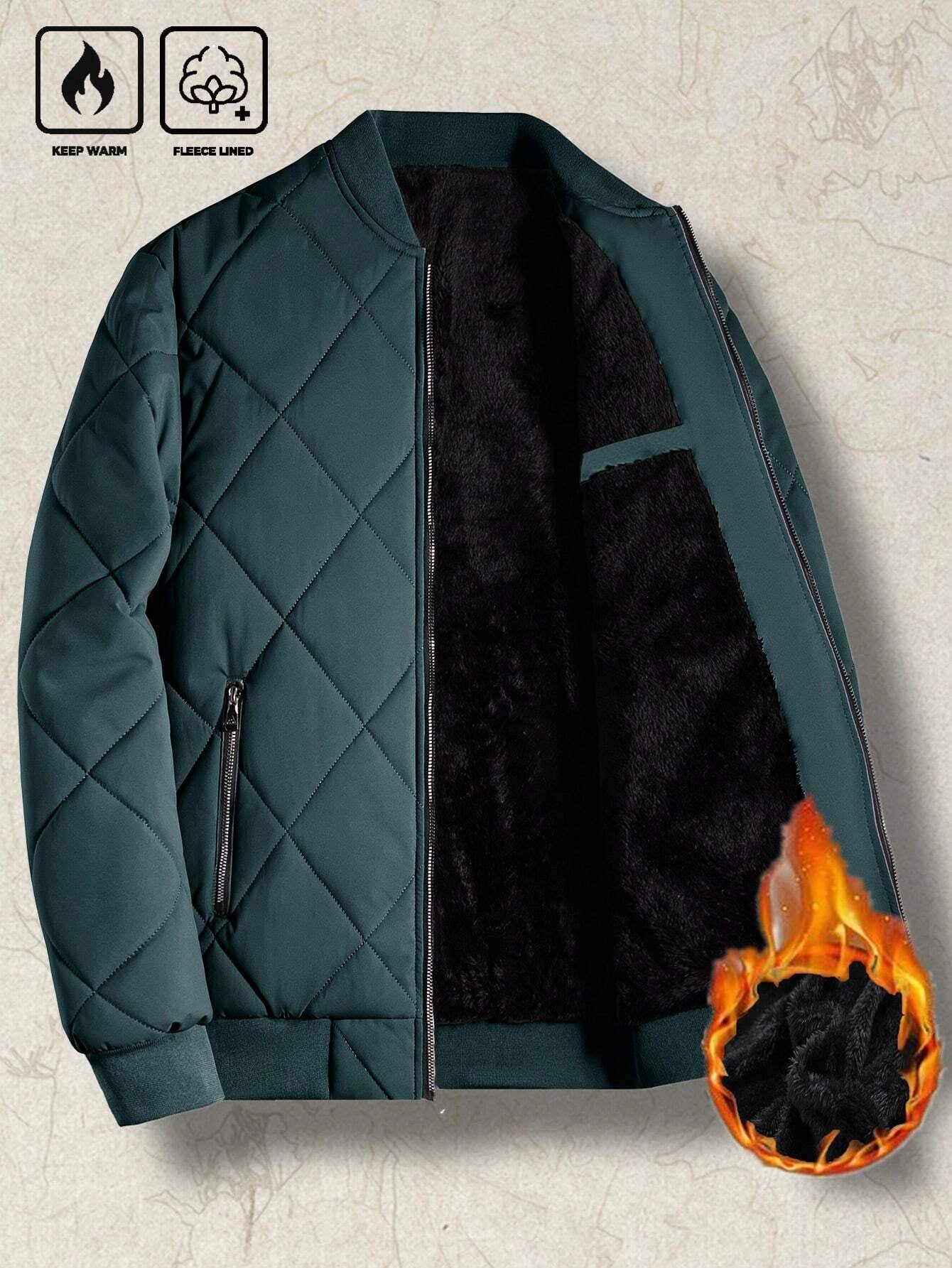 Manfinity Homme Loose Fit Men'S Solid Color Fleece Lined Bomber Jacket