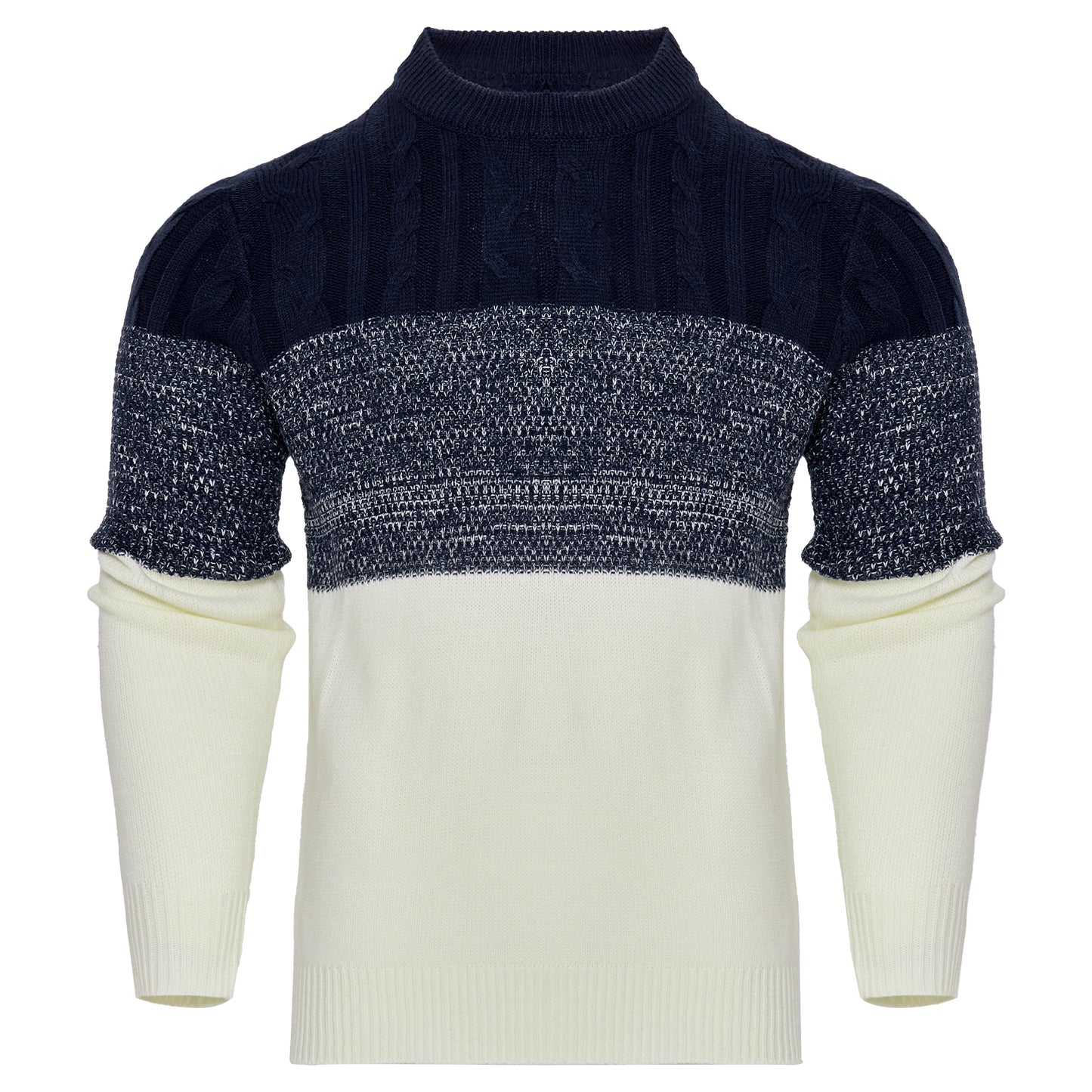Men'S Casual Color Block Long Sleeve Cable Knit Pullover Sweater