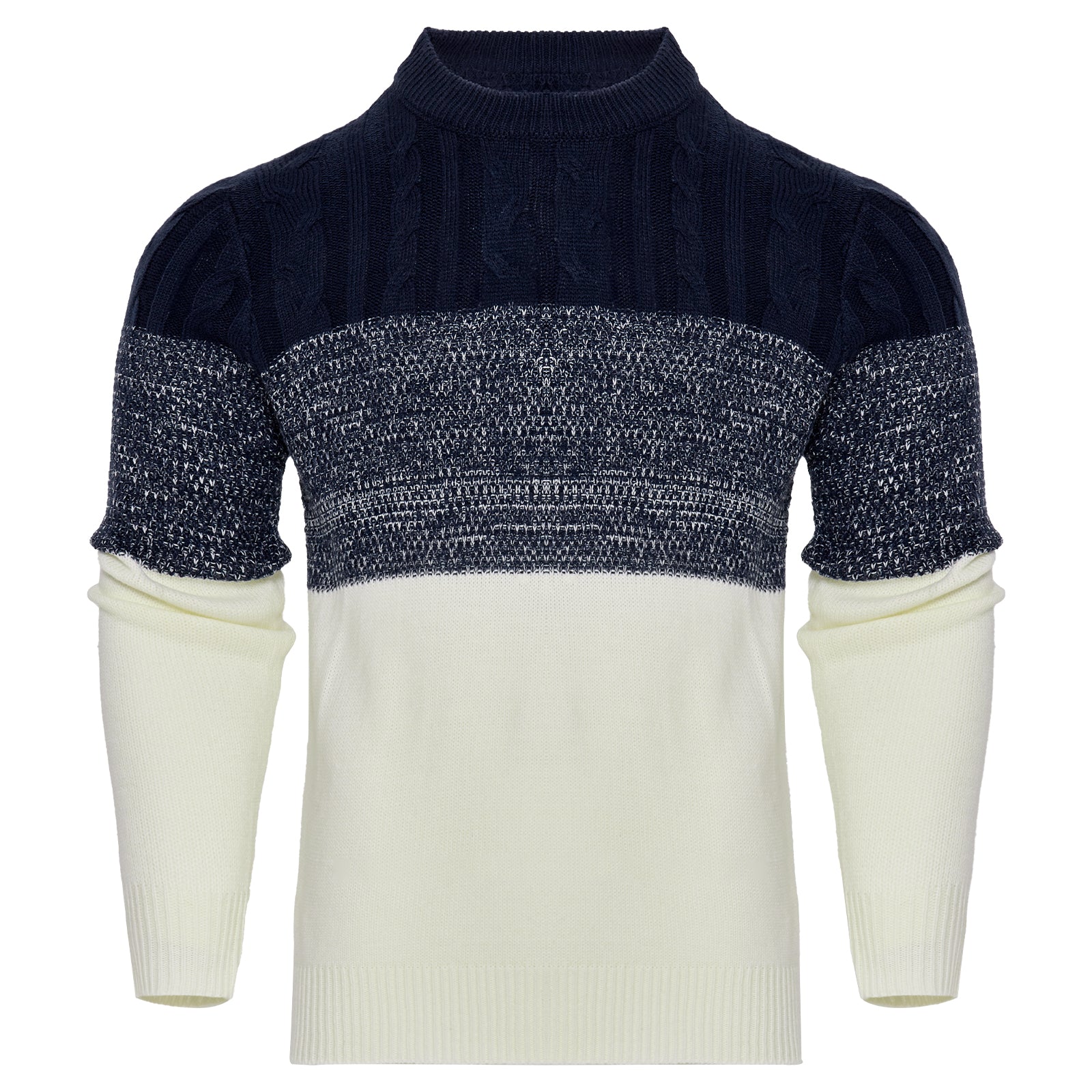 Men'S Casual Color Block Long Sleeve Cable Knit Pullover Sweater