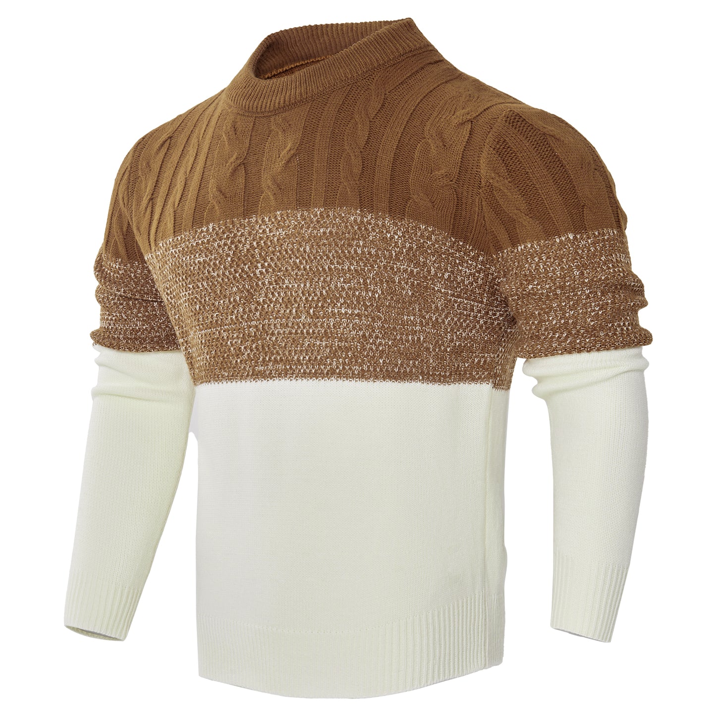 Men'S Casual Color Block Long Sleeve Cable Knit Pullover Sweater