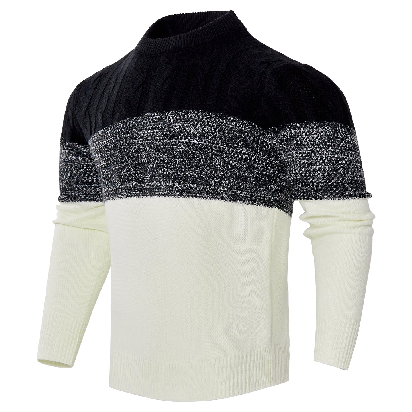 Men'S Casual Color Block Long Sleeve Cable Knit Pullover Sweater