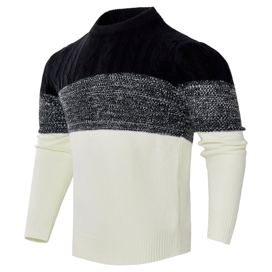 Men'S Casual Color Block Long Sleeve Cable Knit Pullover Sweater