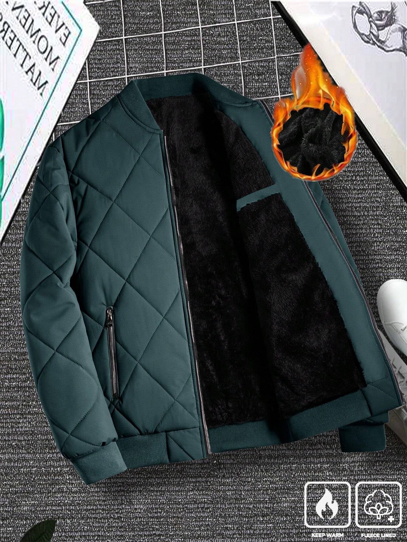 Manfinity Homme Loose Fit Men'S Solid Color Fleece Lined Bomber Jacket