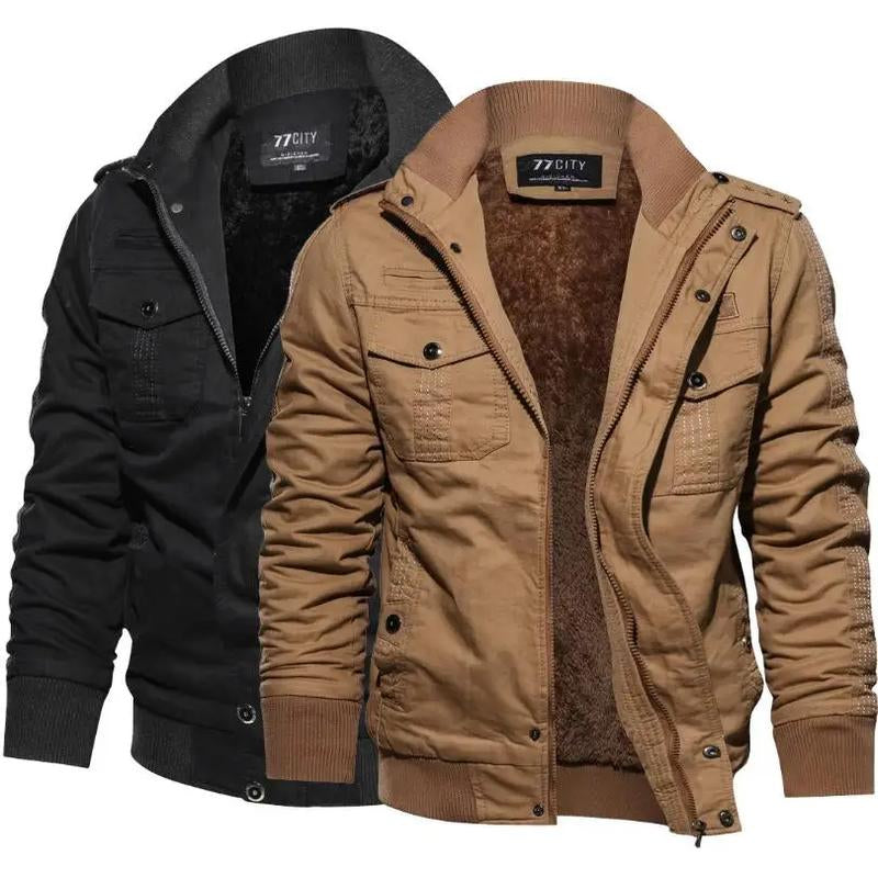 "Men's Black Cargo Winter Jacket - Thick, Warm, Multi-Pocket Casual Coat, High-Quality, Available up to 6XL"