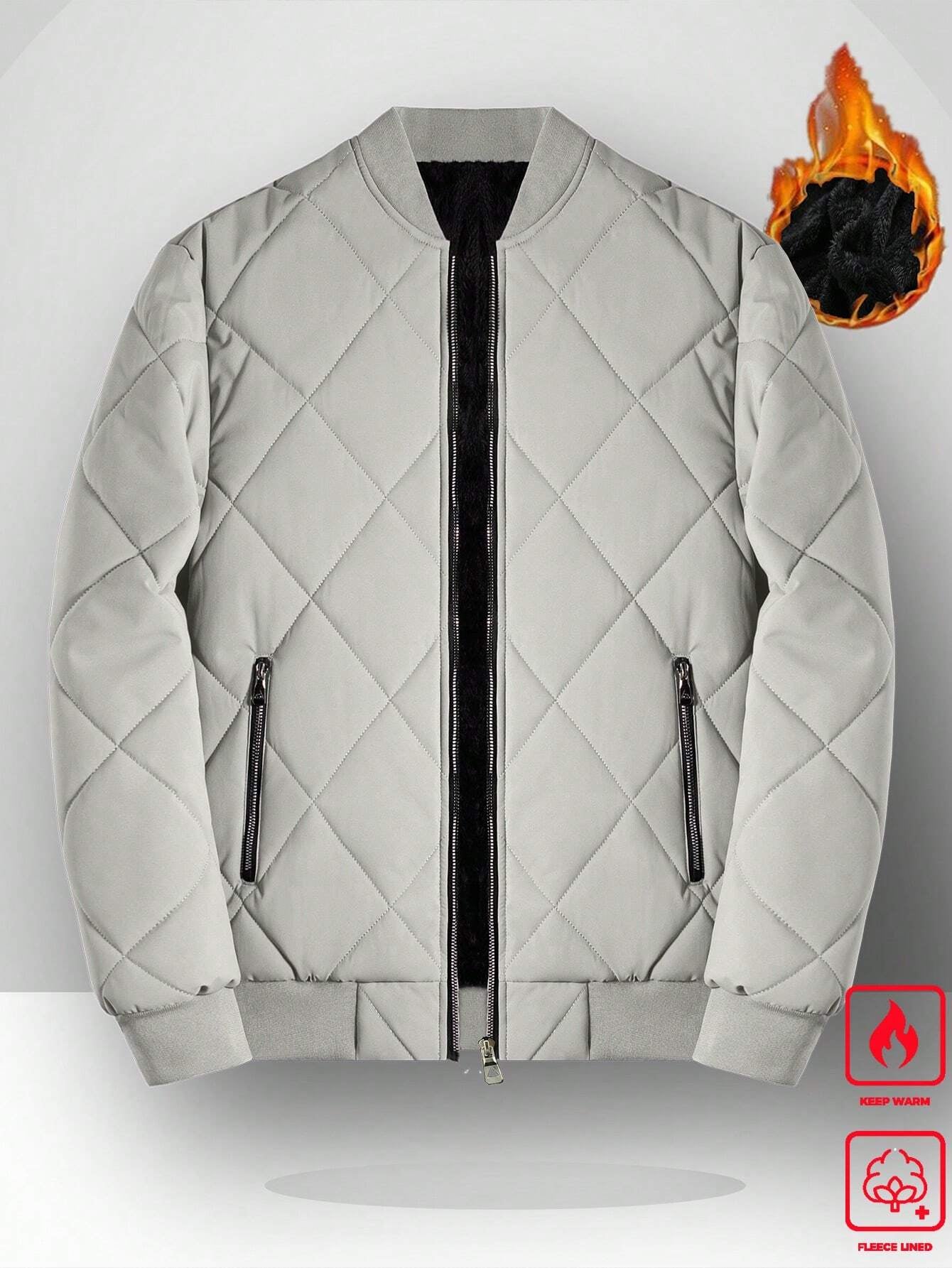 Manfinity Homme Loose Fit Men'S Solid Color Fleece Lined Bomber Jacket