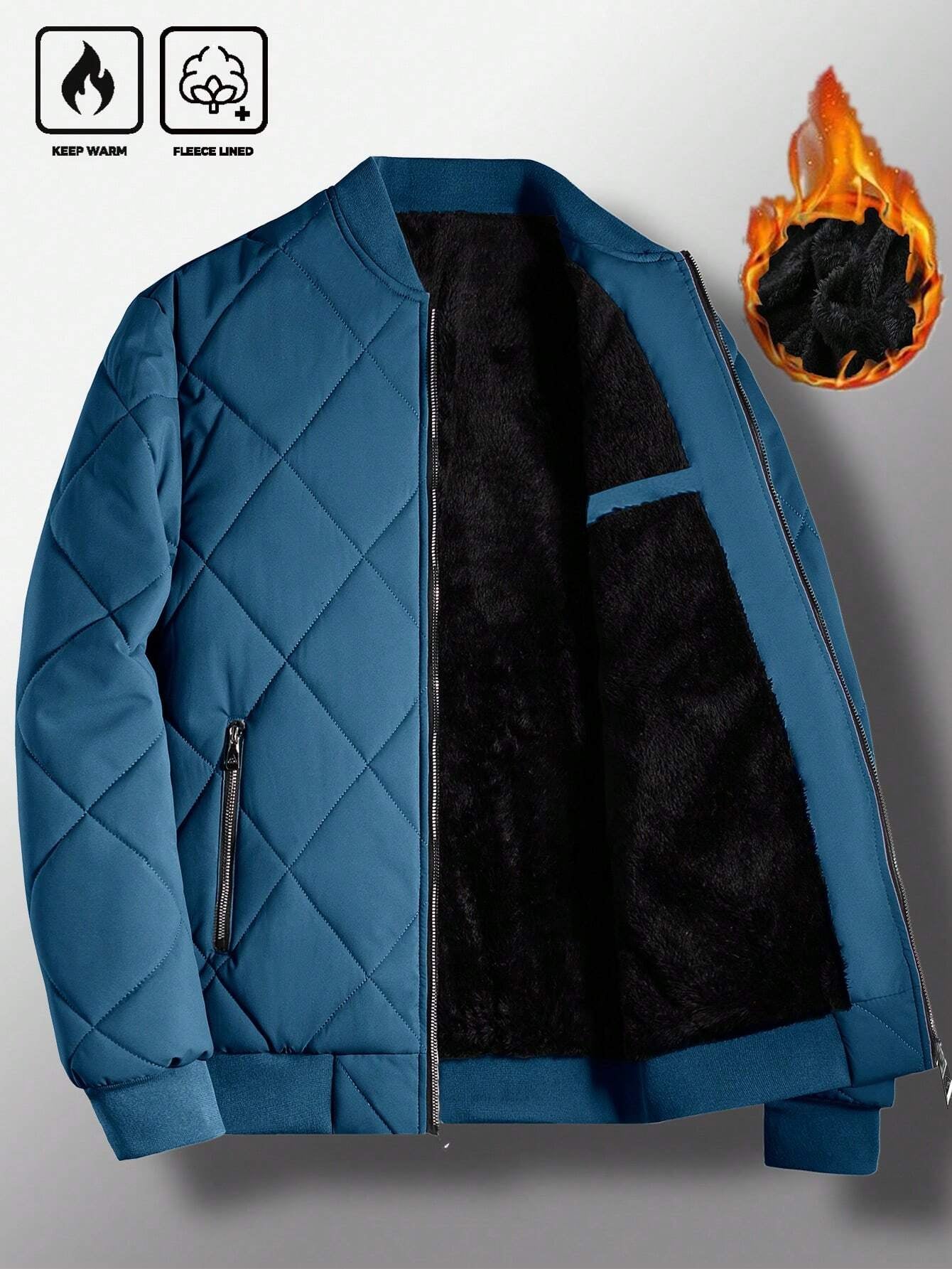 Manfinity Homme Loose Fit Men'S Solid Color Fleece Lined Bomber Jacket