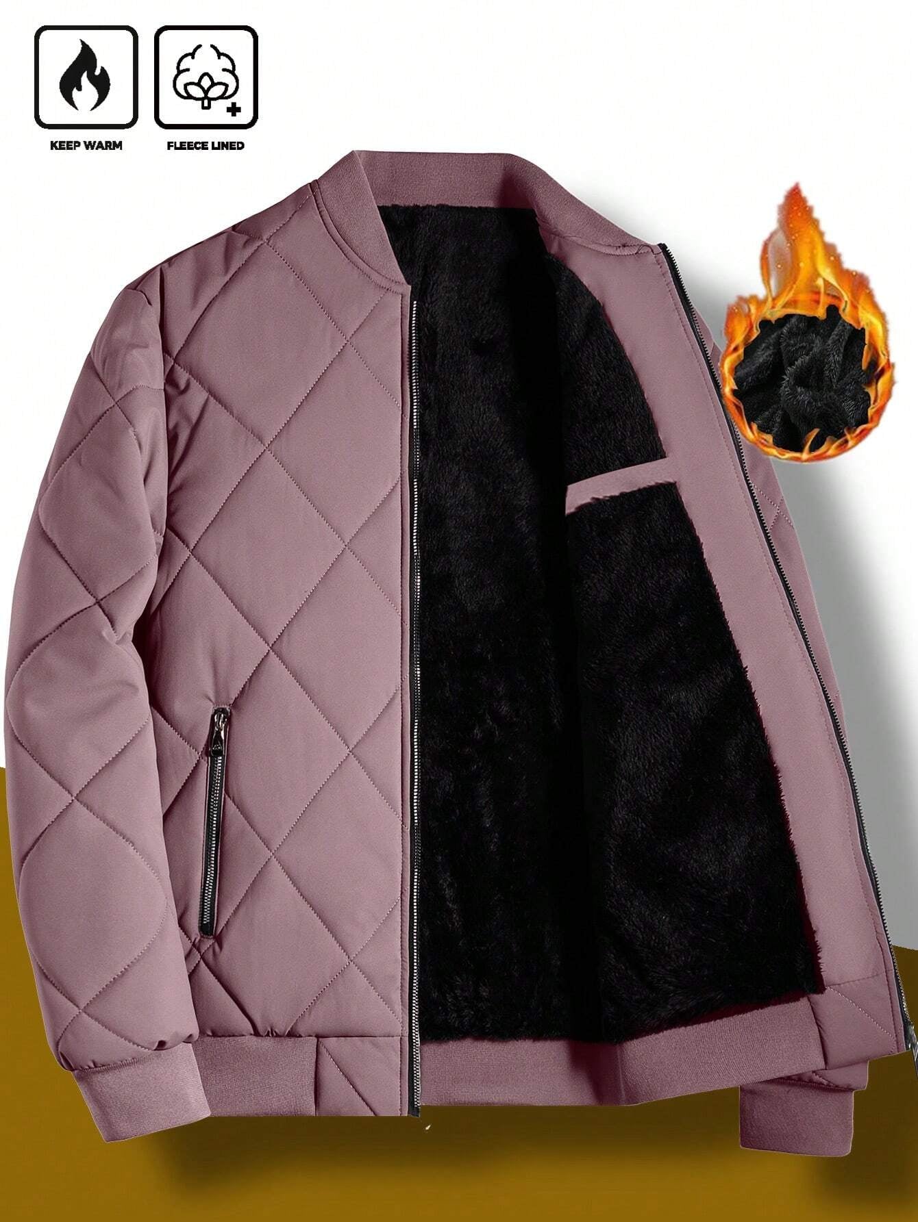 Manfinity Homme Loose Fit Men'S Solid Color Fleece Lined Bomber Jacket