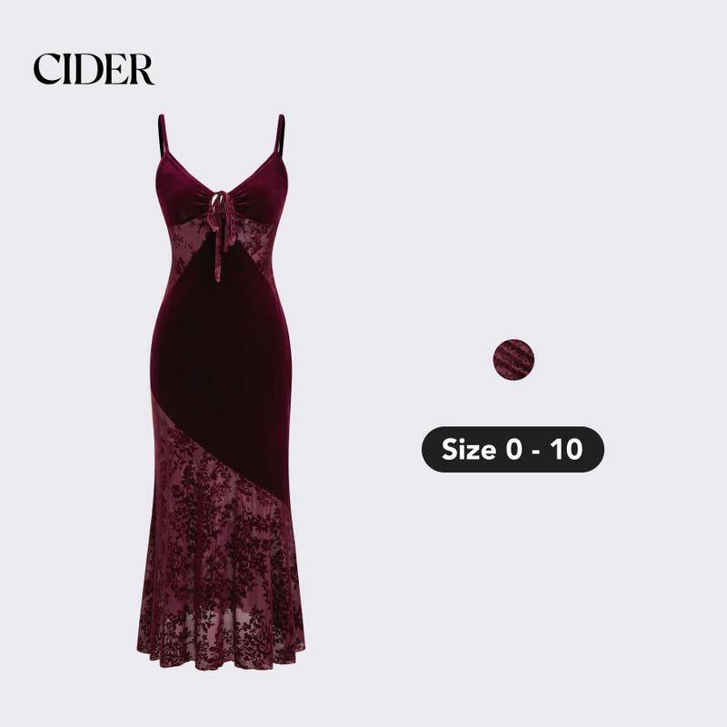 Cider [Size 0-22] Velvet V-Neck Floral Cut Out Knotted Midi Dress