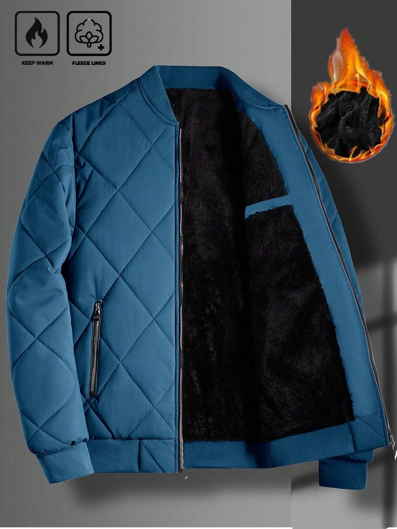 Manfinity Homme Loose Fit Men'S Solid Color Fleece Lined Bomber Jacket