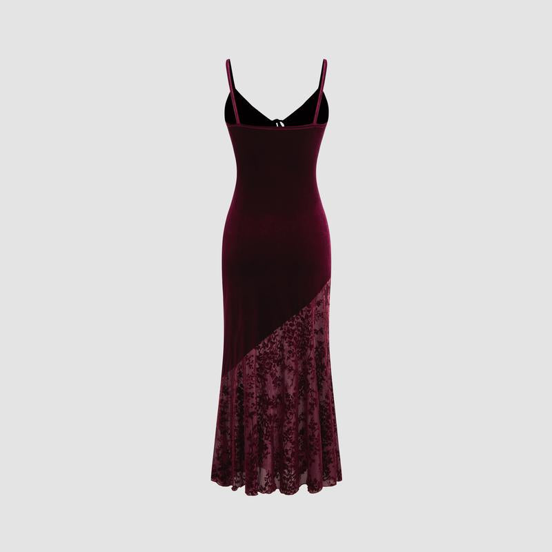 Cider [Size 0-22] Velvet V-Neck Floral Cut Out Knotted Midi Dress