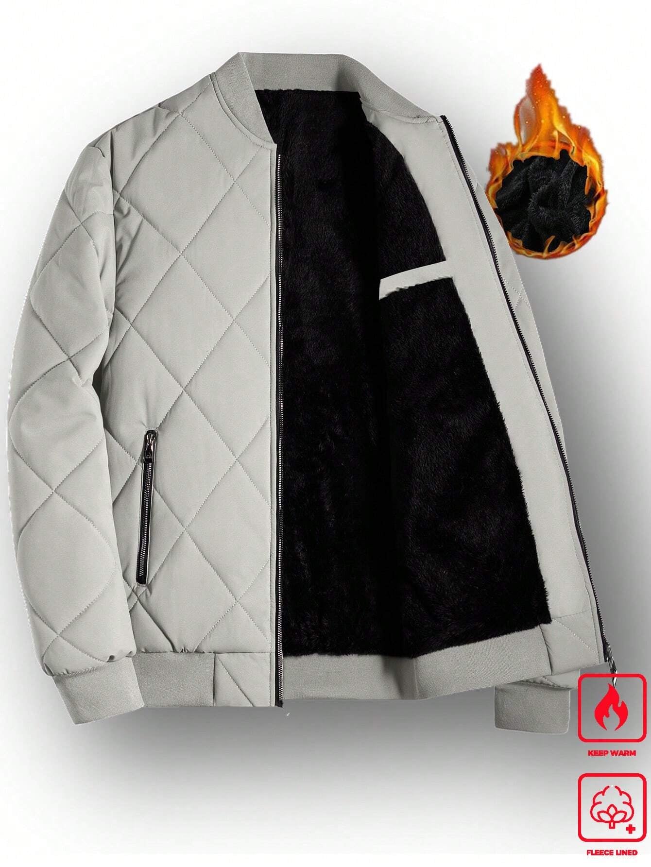 Manfinity Homme Loose Fit Men'S Solid Color Fleece Lined Bomber Jacket
