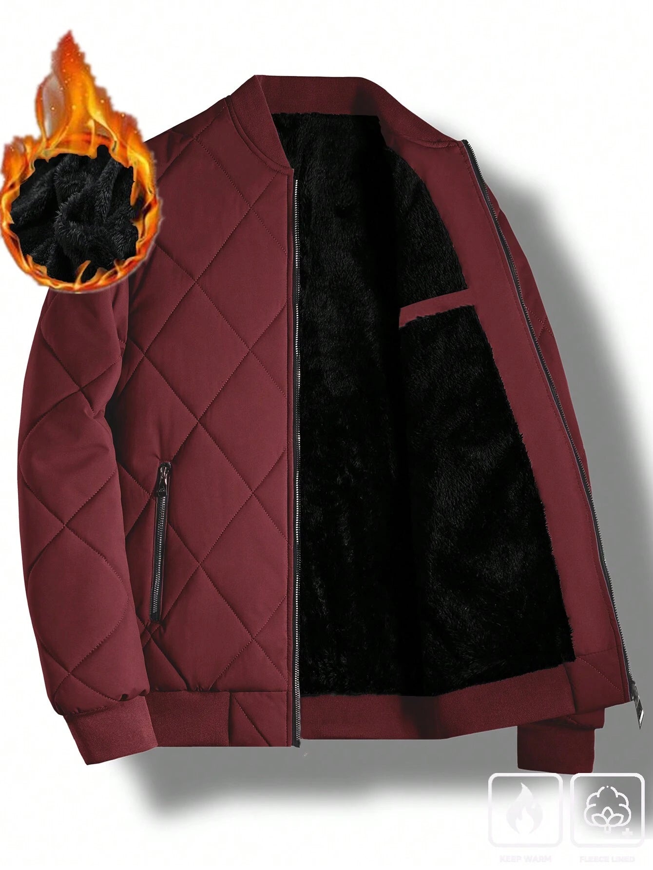Manfinity Homme Loose Fit Men'S Solid Color Fleece Lined Bomber Jacket