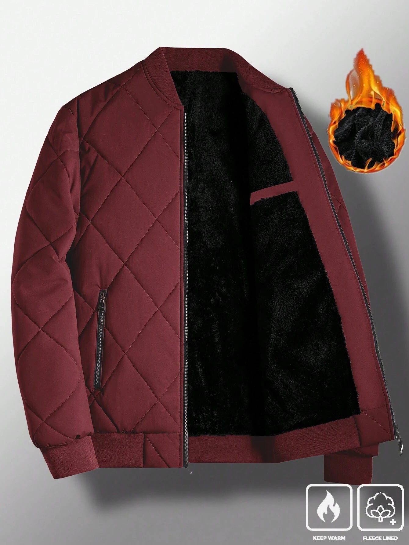 Manfinity Homme Loose Fit Men'S Solid Color Fleece Lined Bomber Jacket