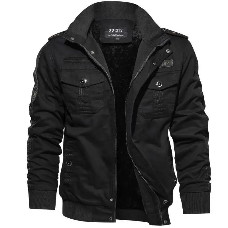 "Men's Black Cargo Winter Jacket - Thick, Warm, Multi-Pocket Casual Coat, High-Quality, Available up to 6XL"