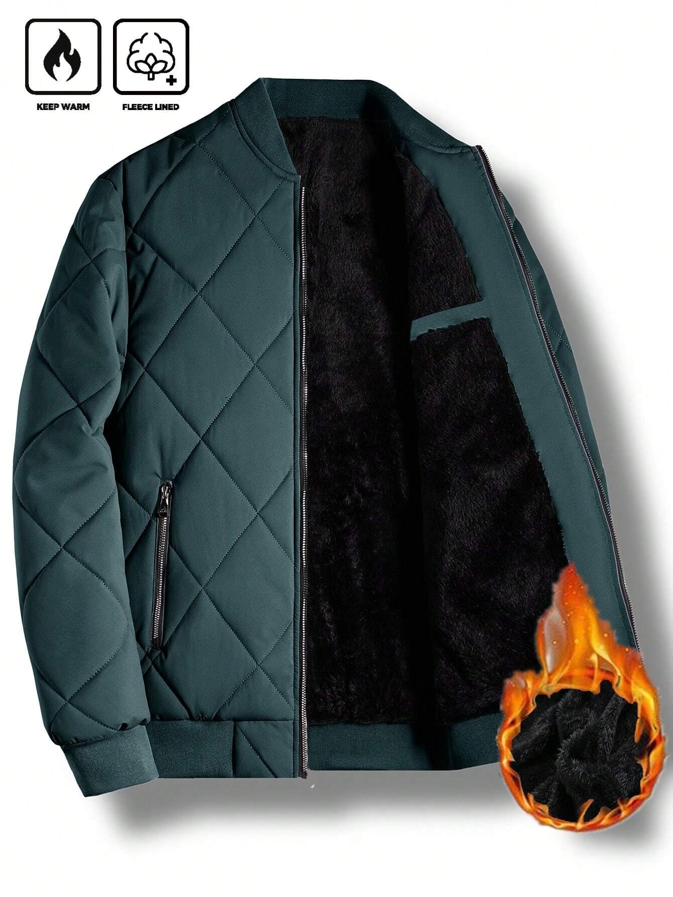 Manfinity Homme Loose Fit Men'S Solid Color Fleece Lined Bomber Jacket