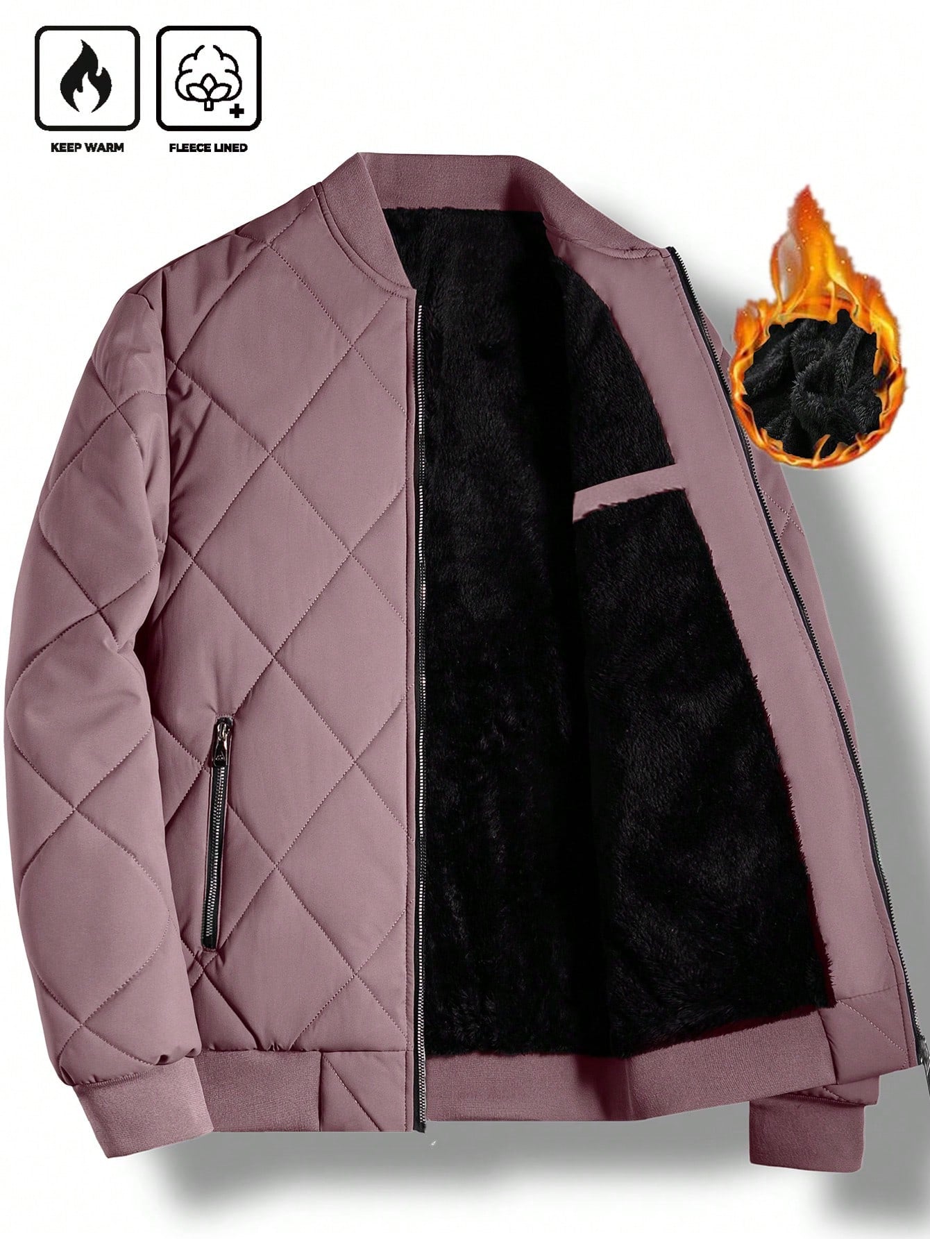 Manfinity Homme Loose Fit Men'S Solid Color Fleece Lined Bomber Jacket