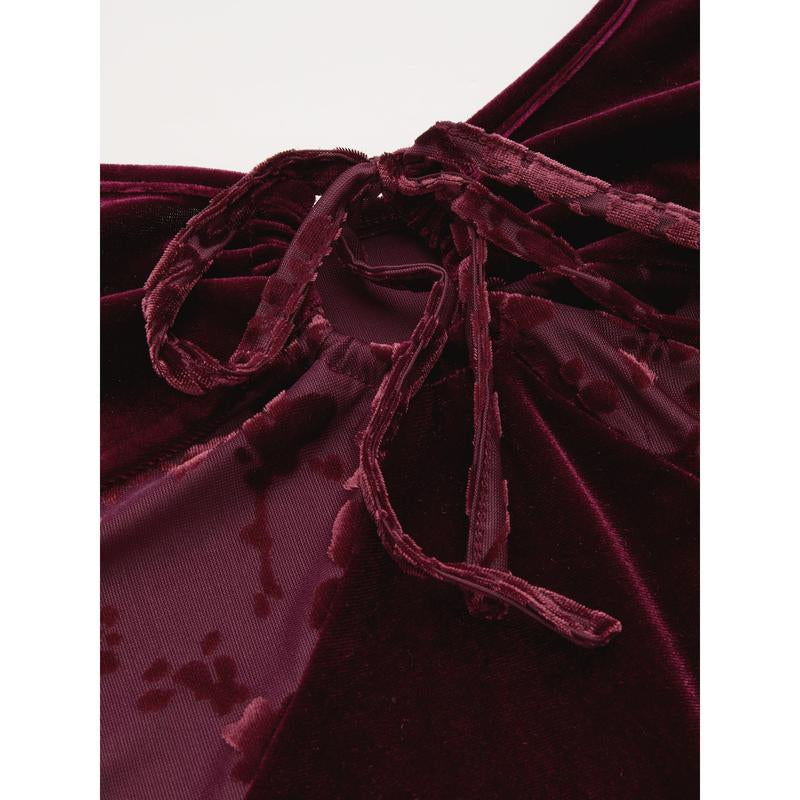 Cider [Size 0-22] Velvet V-Neck Floral Cut Out Knotted Midi Dress