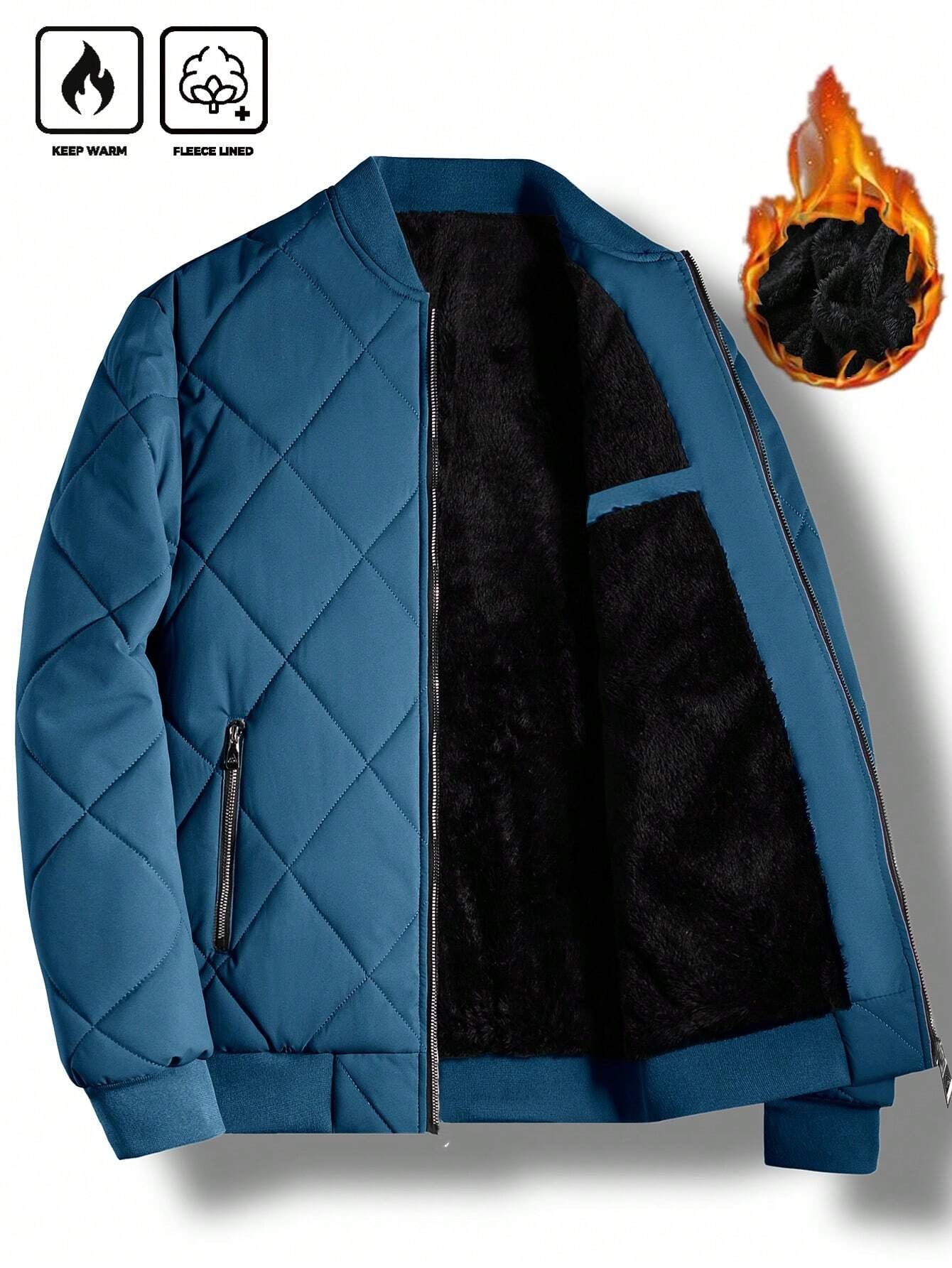 Manfinity Homme Loose Fit Men'S Solid Color Fleece Lined Bomber Jacket