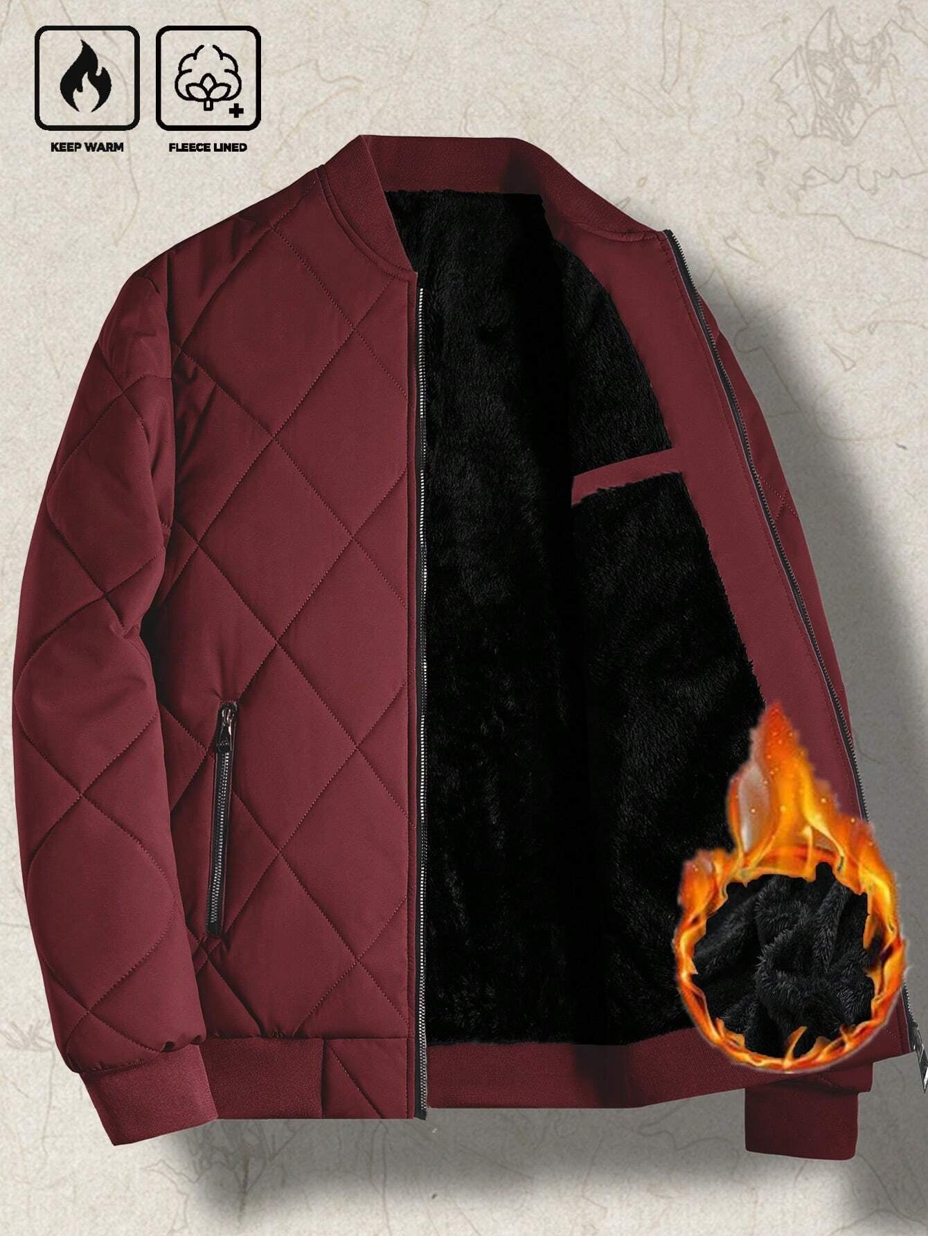 Manfinity Homme Loose Fit Men'S Solid Color Fleece Lined Bomber Jacket