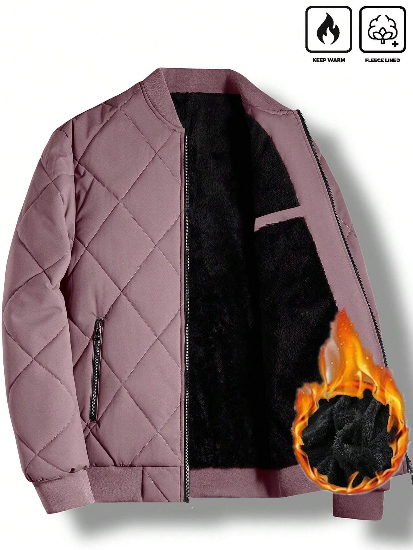 Manfinity Homme Loose Fit Men'S Solid Color Fleece Lined Bomber Jacket
