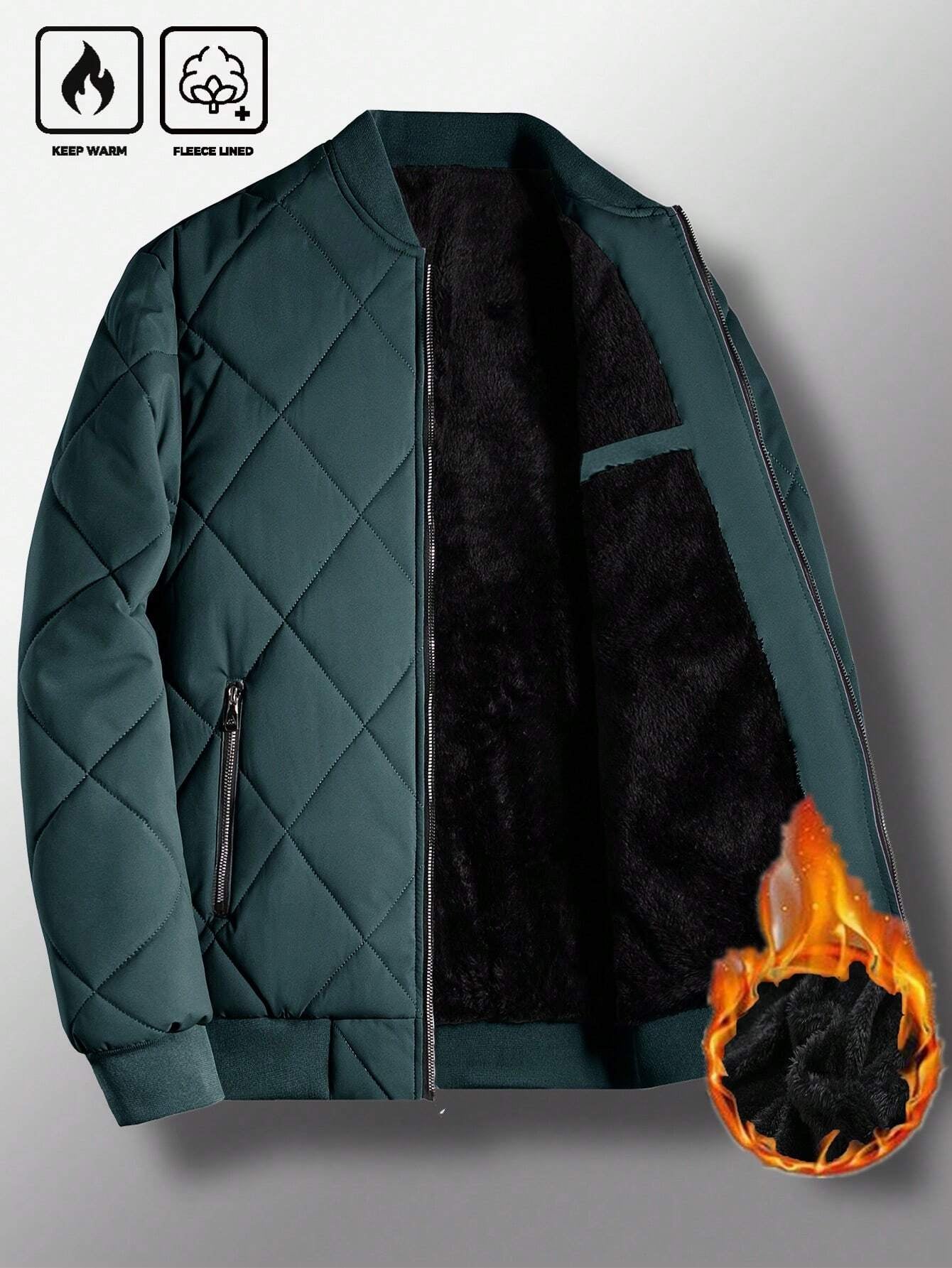 Manfinity Homme Loose Fit Men'S Solid Color Fleece Lined Bomber Jacket