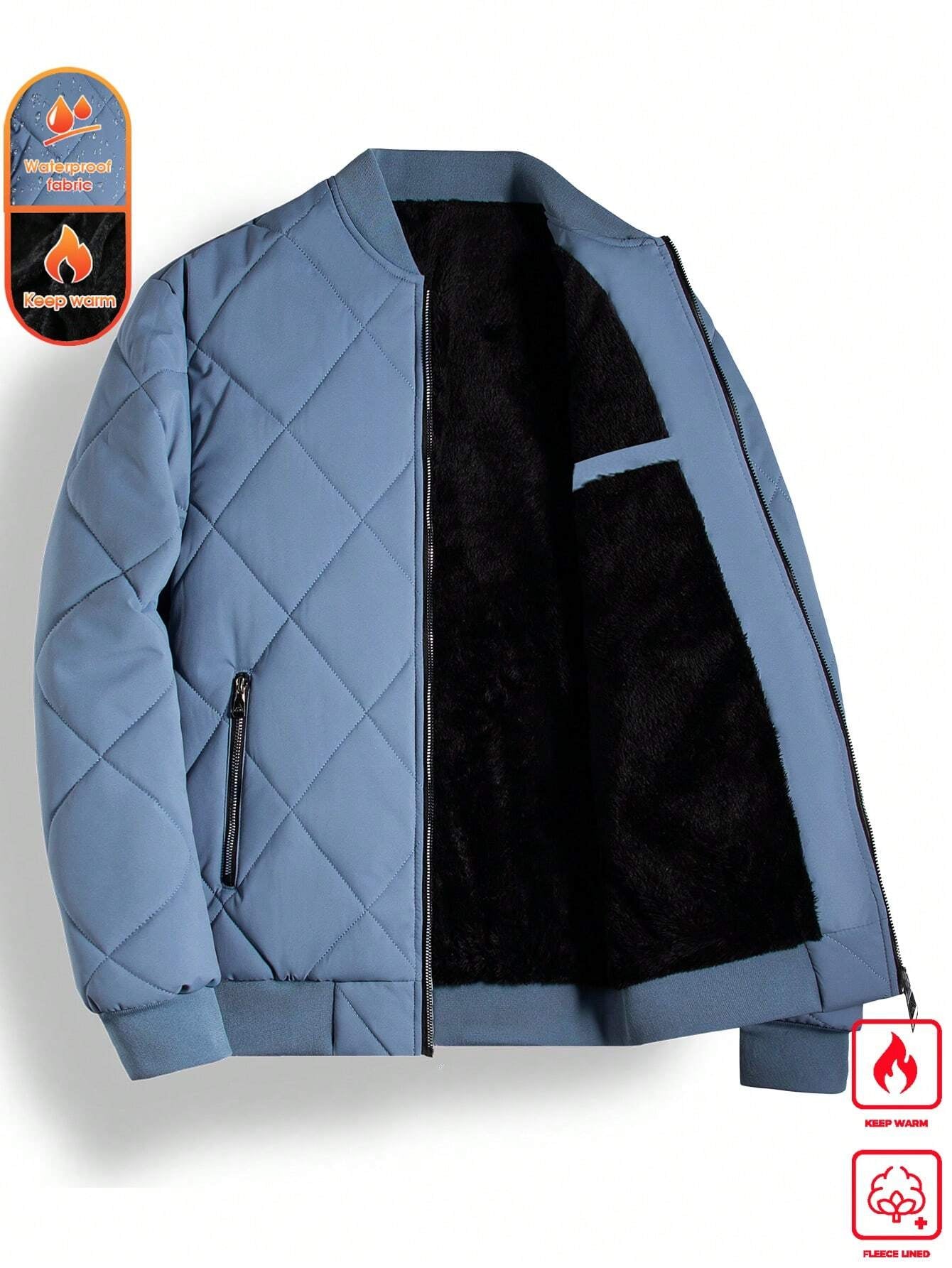 Manfinity Homme Loose Fit Men'S Solid Color Fleece Lined Bomber Jacket